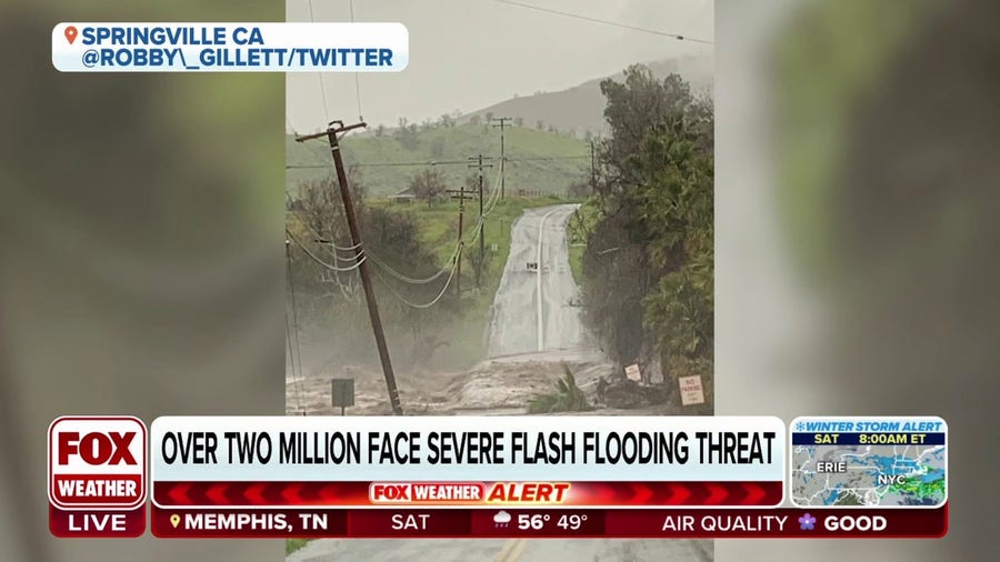 Roads wash away in California, millions under flood threat
