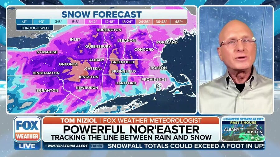 Nor'easter to bring heaviest snow totals to interior Northeast, rain to I-95 corridor