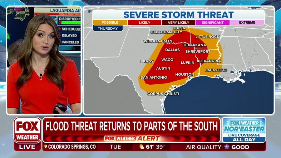 Cross-country storm could produce severe weather across parts of the South on Thursday