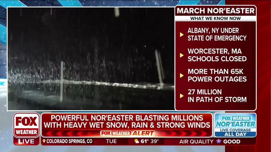 Powerful nor'easter blasting millions with heavy snow, rain and strong winds
