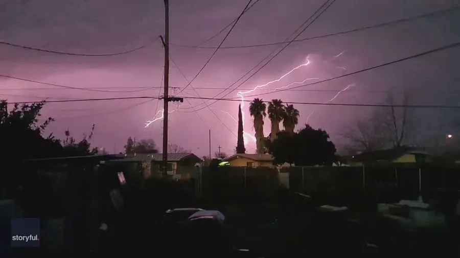 Spider lightning shoots upward in California night Sky