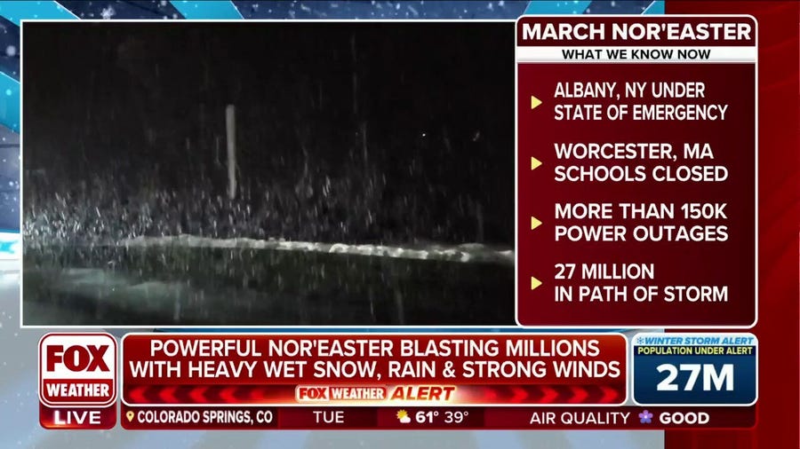 Power outages top 100K as strengthening nor'easter slams the East Coast