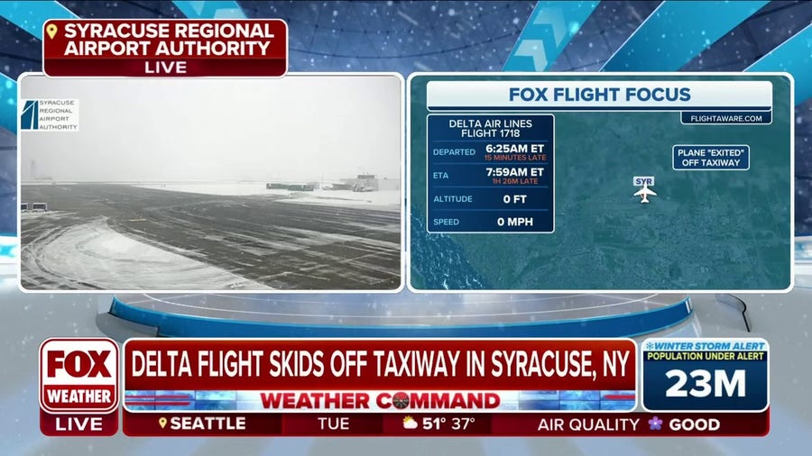 Delta flight skids off taxiway at Syracuse, NY airport