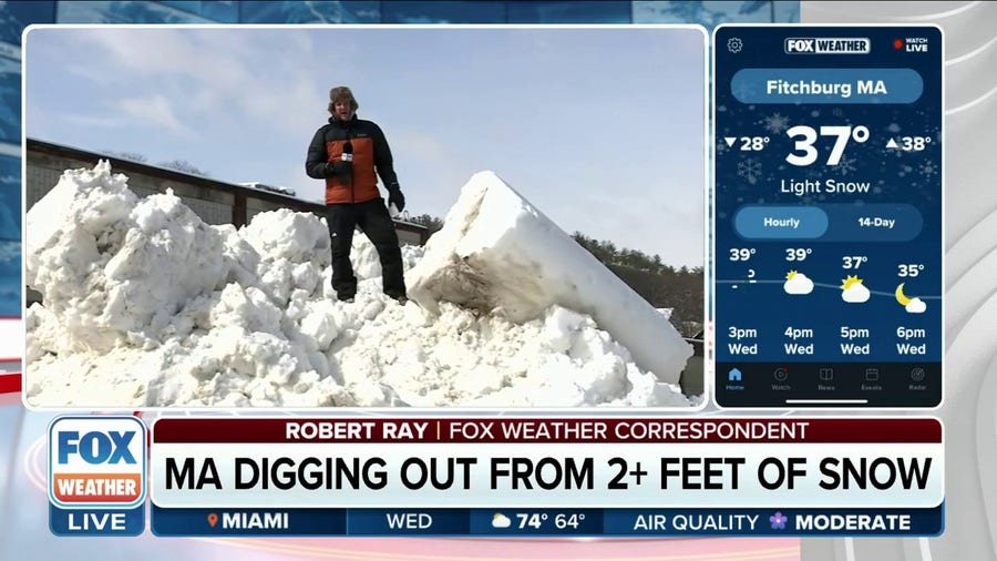 Massive snow piles build in MA after feet of snow following nor'easter