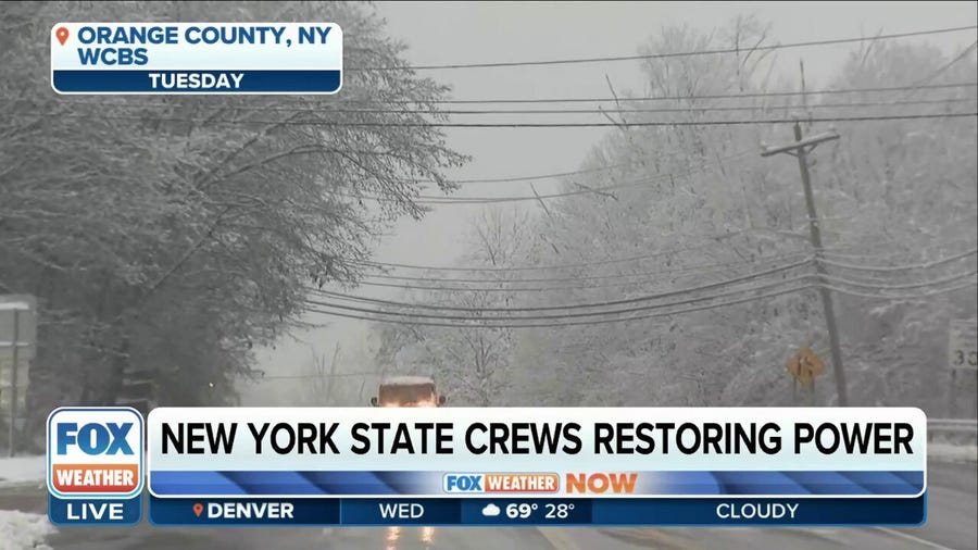 New York crews restoring power facing strong winds following storm