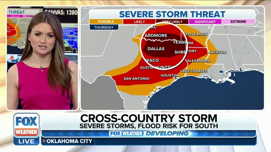 Severe storms target the South, including Dallas and I-35 corridor on Thursday