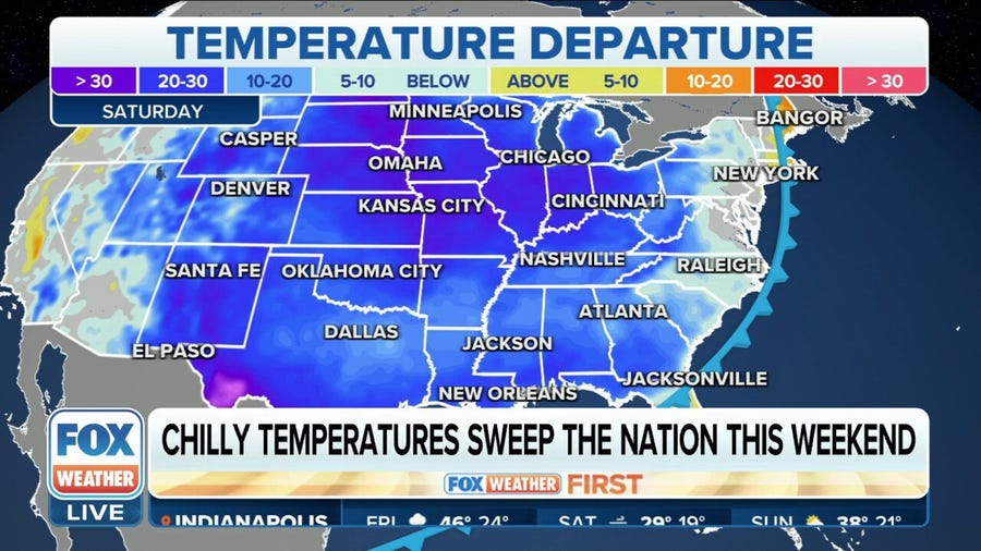 Below-average temperatures to sweep across US this weekend