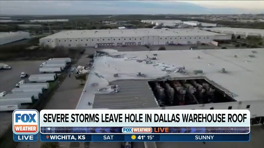 Severe storm rips roof off North Texas warehouse