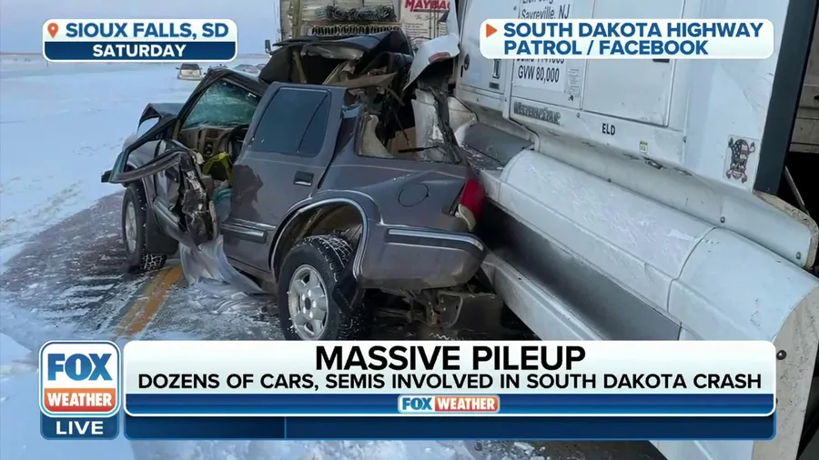 Icy roads cause massive pileup on major South Dakota interstate