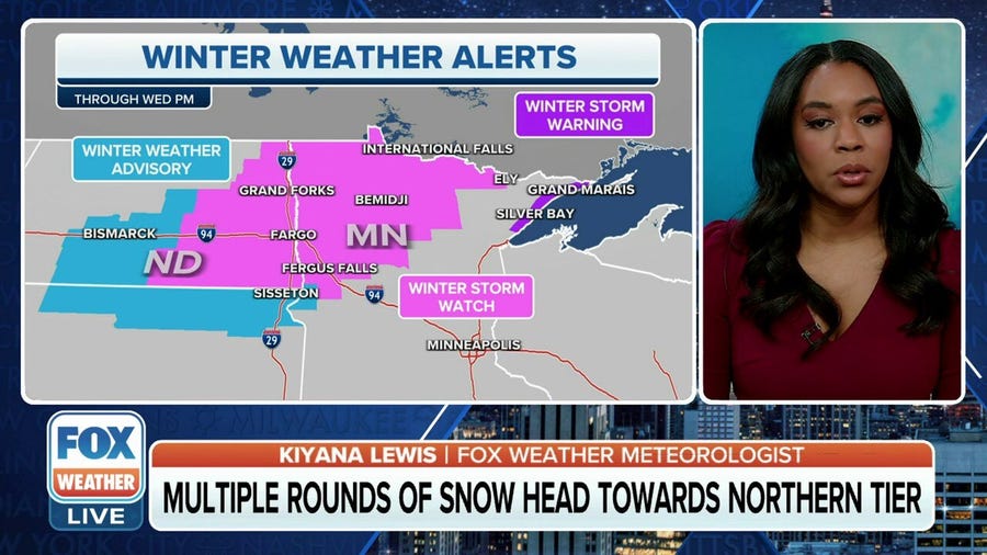 Snow heads towards northern Plains, Upper Midwest