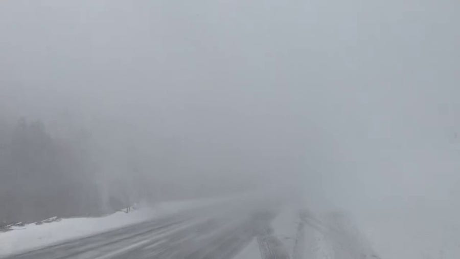 Powerful storm brings whiteout conditions near Big Pines, CA