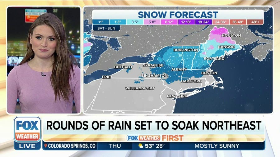 Rain and snow to move across portions of Northeast through weekend