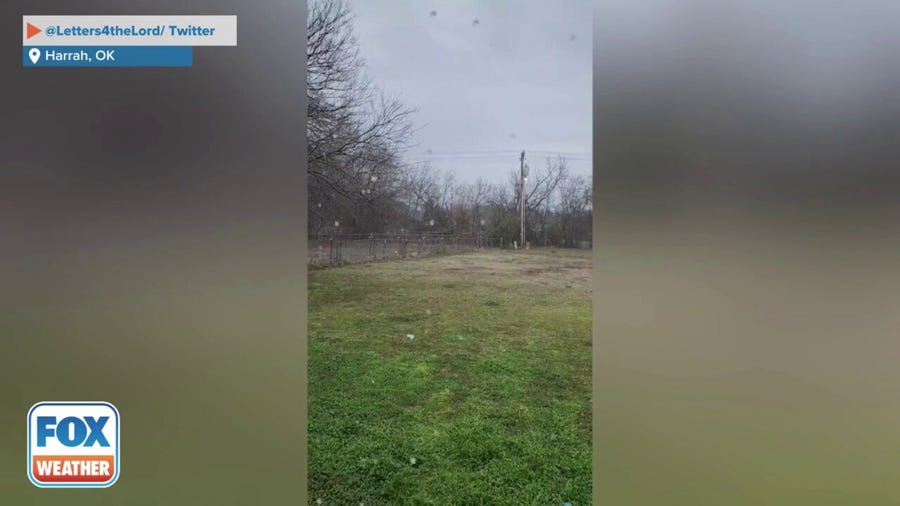 Hail falls in central Oklahoma during thunderstorm