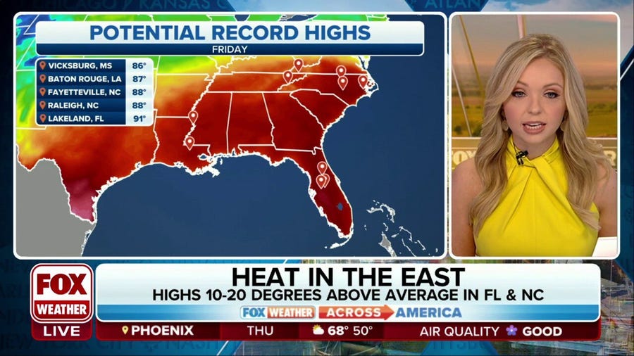 Warm weather in Eastern US, record highs possible in Florida