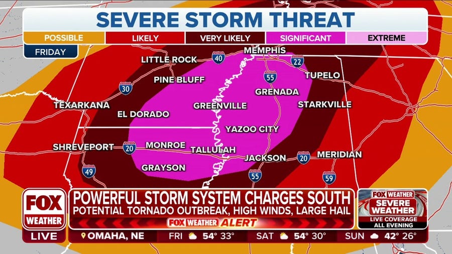 'Very volatile' threat of severe weather outbreak increasing for the South