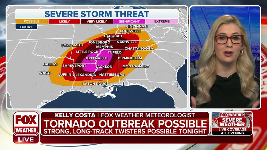 Possible tornado outbreak threatens the South, threat increases during overnight hours