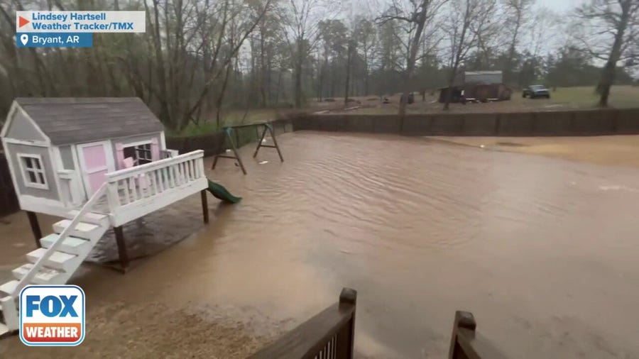 Arkansas backyard completely flooded from rain