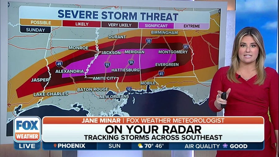 Severe weather threat upgraded across Southeast on Sunday