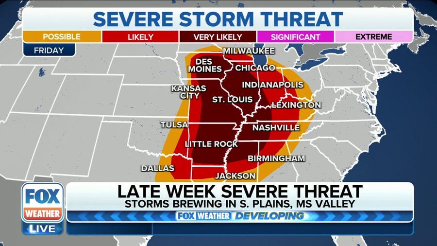 Potential severe weather outbreak with tornadoes looms for Mississippi Valley