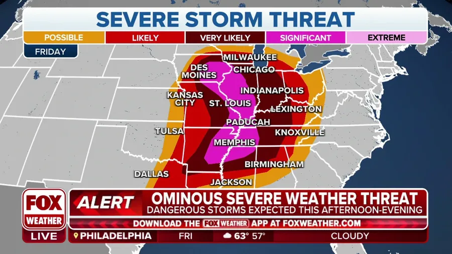 'High' risk for severe storms with strong to violent tornadoes on Friday