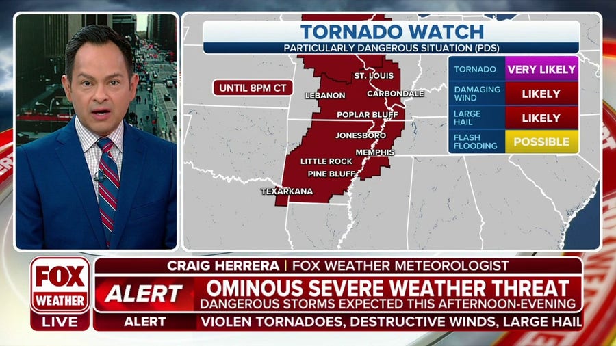 'Particularly Dangerous Situation' Tornado Watch expands as far south as Texas