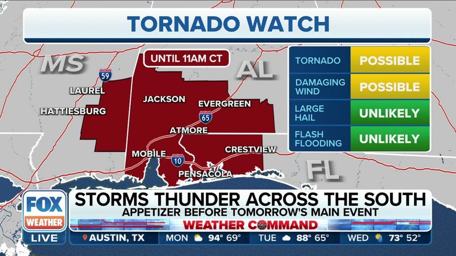 Tornado watch issued for southern U.S.