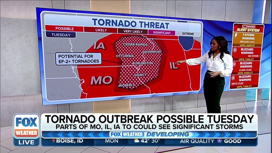Tornado outbreak possible on southern side of storm system Tuesday