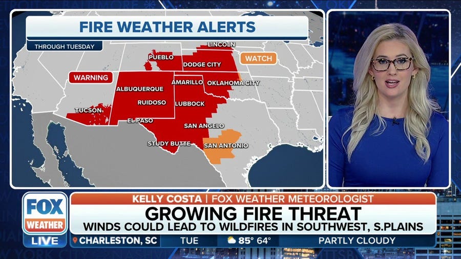 Fire Weather Alerts from Plains to Southwest