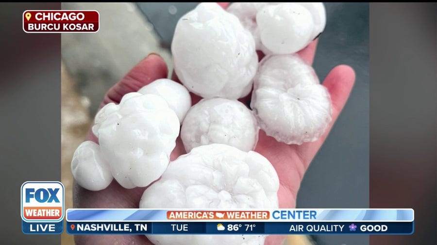 Huge hailstones fall in Chicago suburb during severe storms