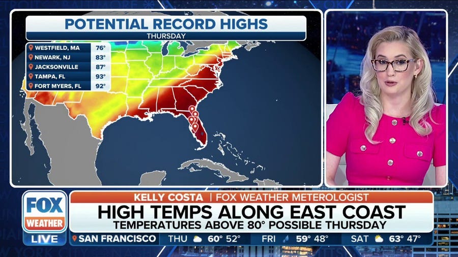 Record highs possible in East Coast Thursday