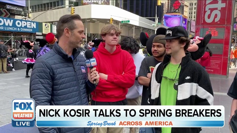 FOX Weather's Nick Kosir talks to spring breakers in NYC