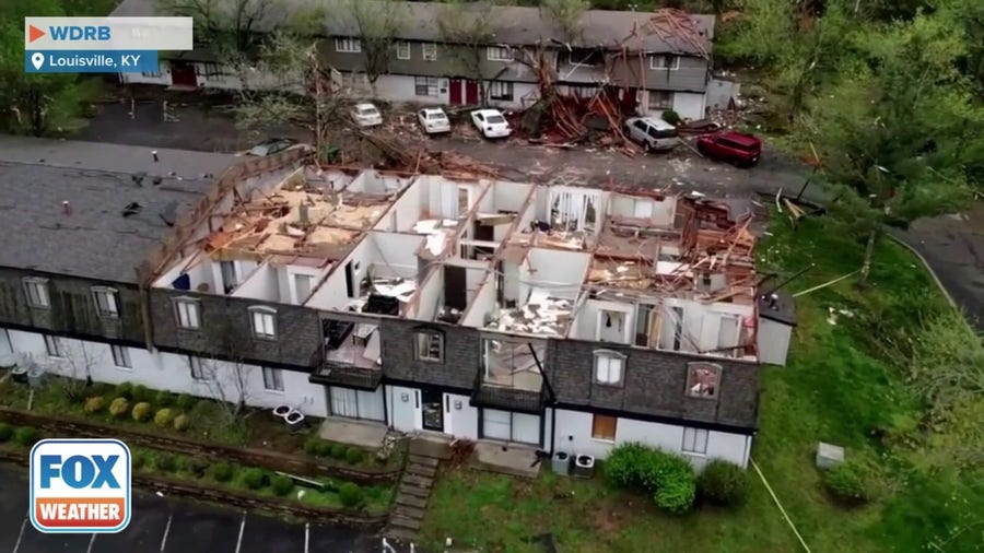 Drone video shows Louisville, KY apartment roof torn off by storms