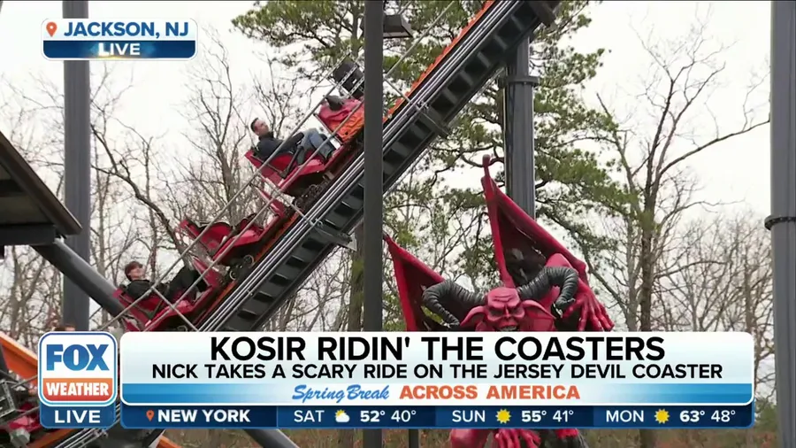 FOX Weather's Nick Kosir rides scary roller coaster at Six Flags