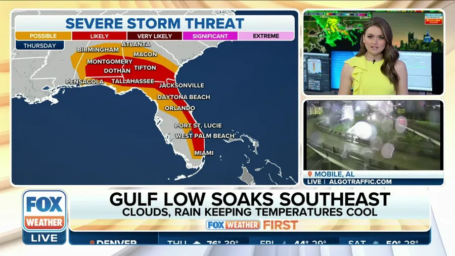 Gulf low soaks the Southeast, severe threat looms for Thursday