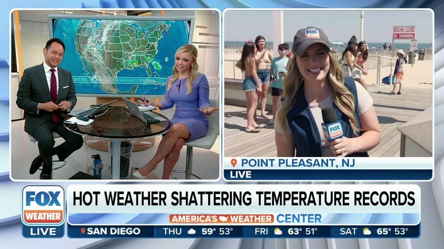 People at the Jersey Shore enjoying the record-breaking spring heat