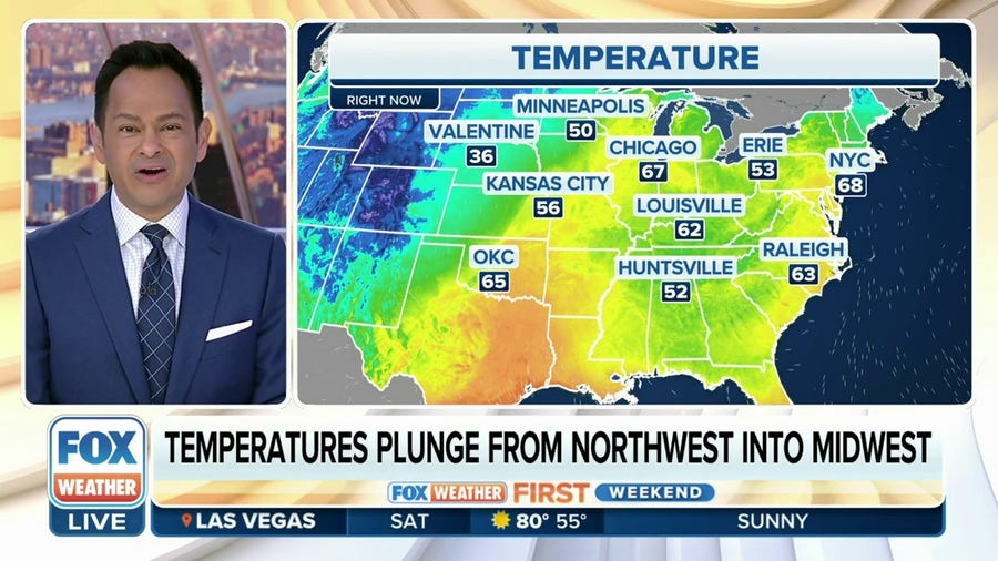 Temperatures plunge from Northwest into Midwest