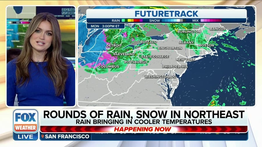 Low pressure system bringing scattered rain showers, snow to parts of Northeast