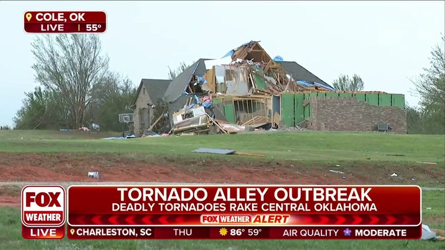 Deadly tornadoes ripped through Oklahoma, killing at least two people in Cole