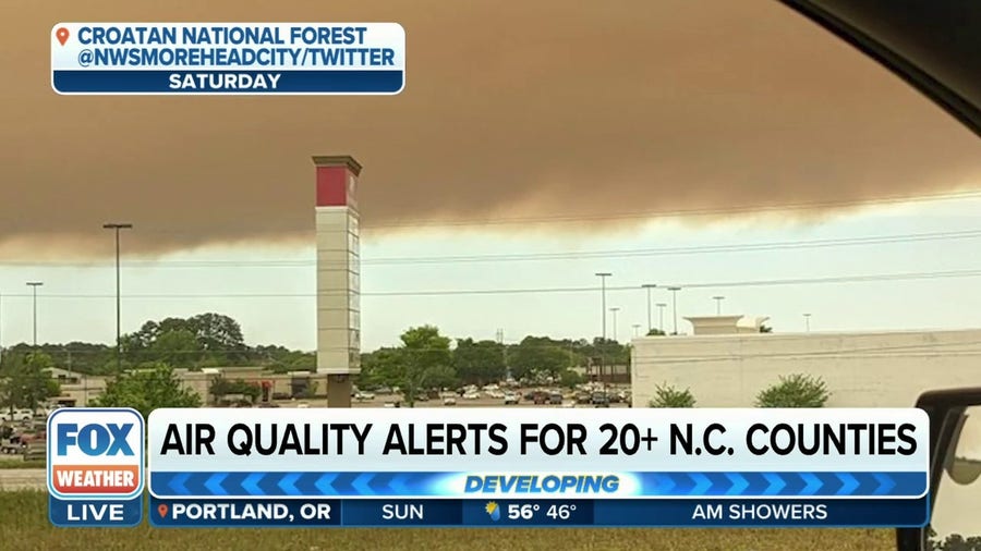 Great Lake Wildfire in North Carolina prompts air quality alerts for more than 20 counties