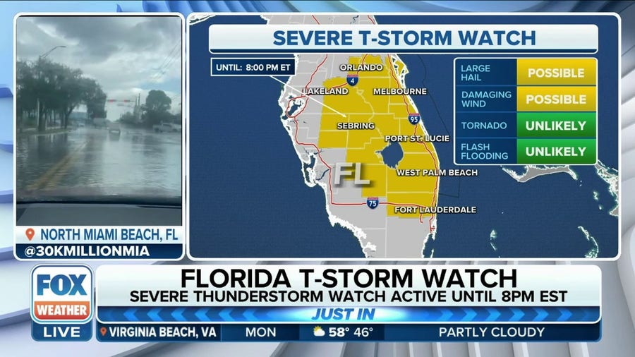 Severe Thunderstorm Watch issued for Florida until Monday evening