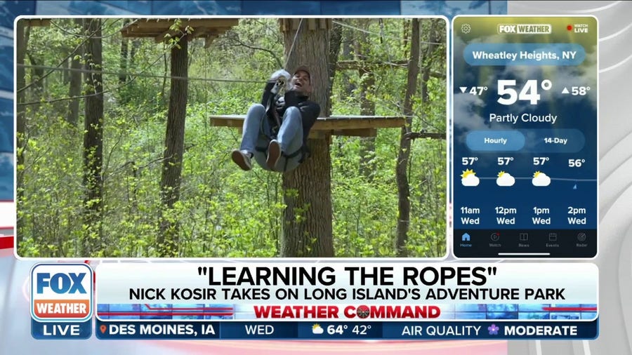 FOX Weather's Nick Kosir goes zip lining at Long Island's Adventure Park