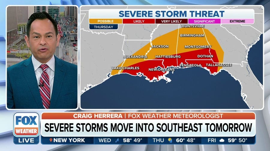 Severe storms shift into the Southeast on Thursday