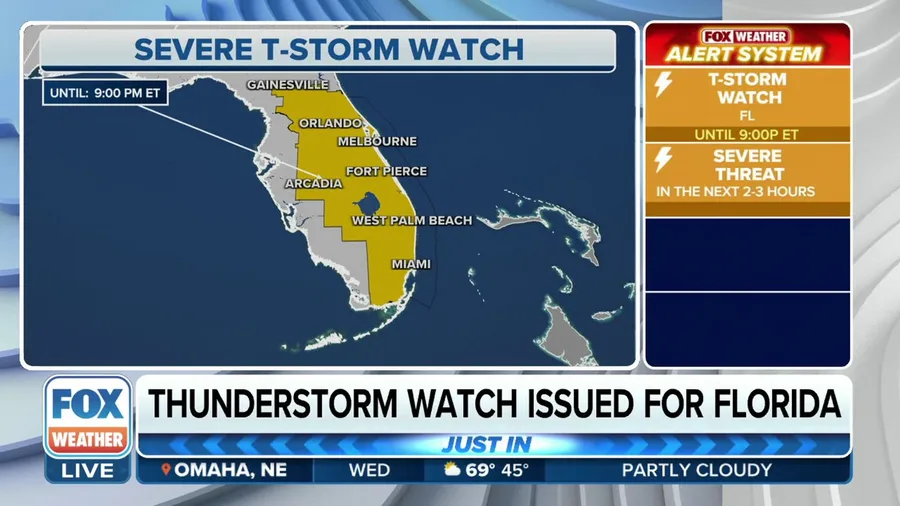 Severe Thunderstorm Watch issued across parts of Florida