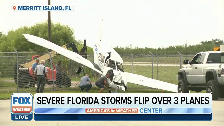 Severe storms damaged planes at Merritt Island Airport in Florida