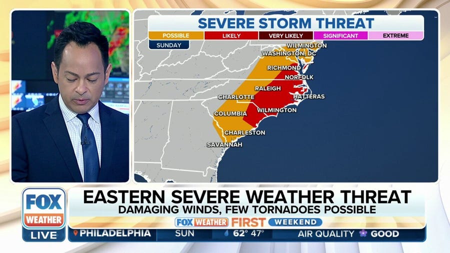 Severe weather threat eyes Carolinas, mid-Atlantic as weekend washout continues along East Coast