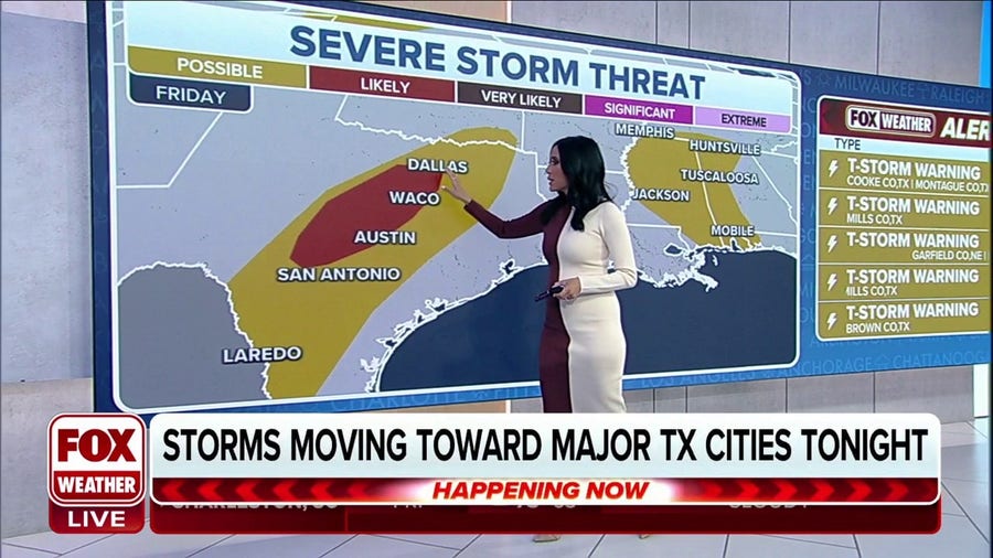 Severe storm threat for Texas and Lower Mississippi River Valley Friday 