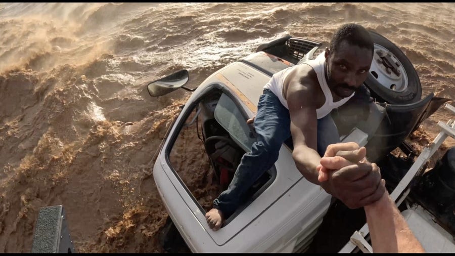Watch: Helicopter rescue of trucker trapped by floodwater in Kenya