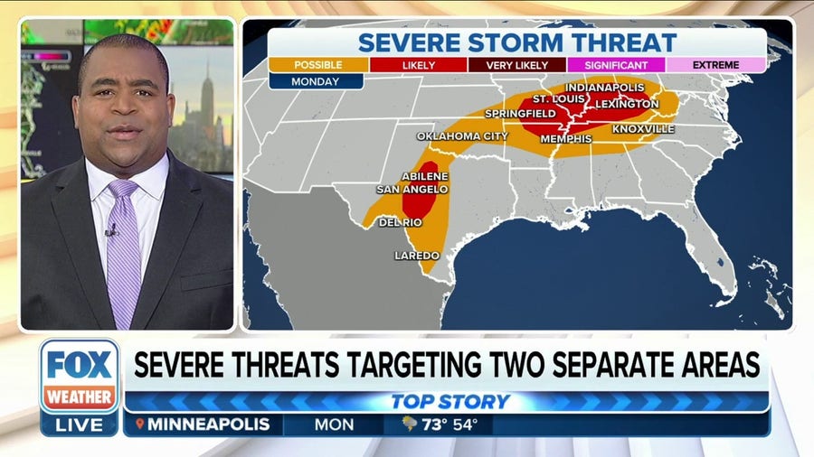 Severe storms could stretch from Texas to Ohio Valley as workweek begins