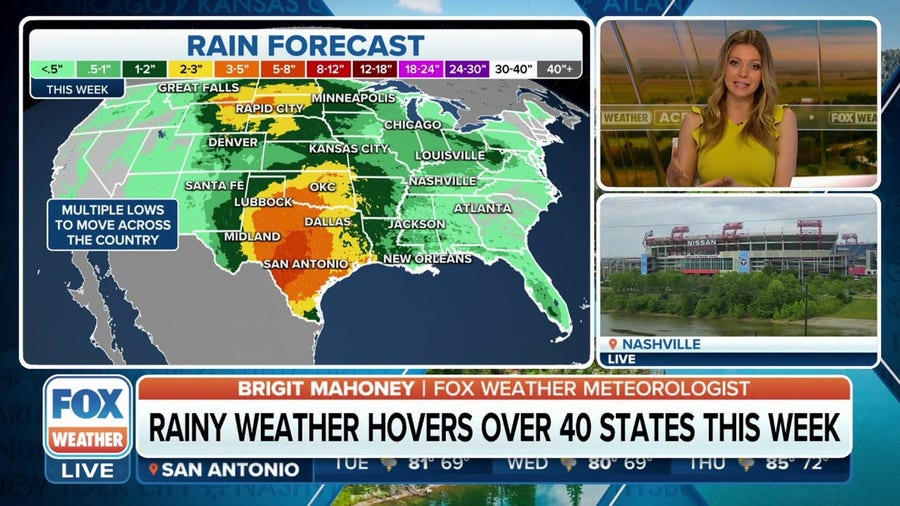 Summer pattern of rain and thunderstorms hovers over 40 states