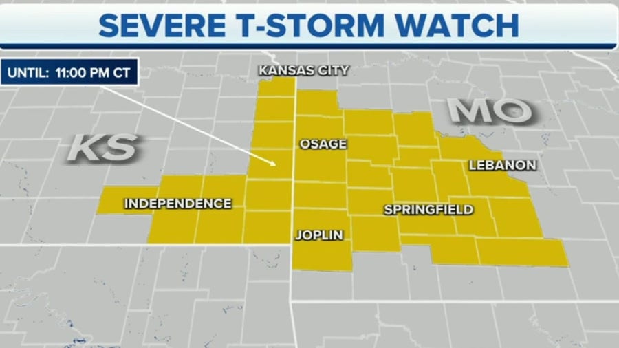 Severe Thunderstorm Watch issued for Kansas, Missouri until late Tuesday